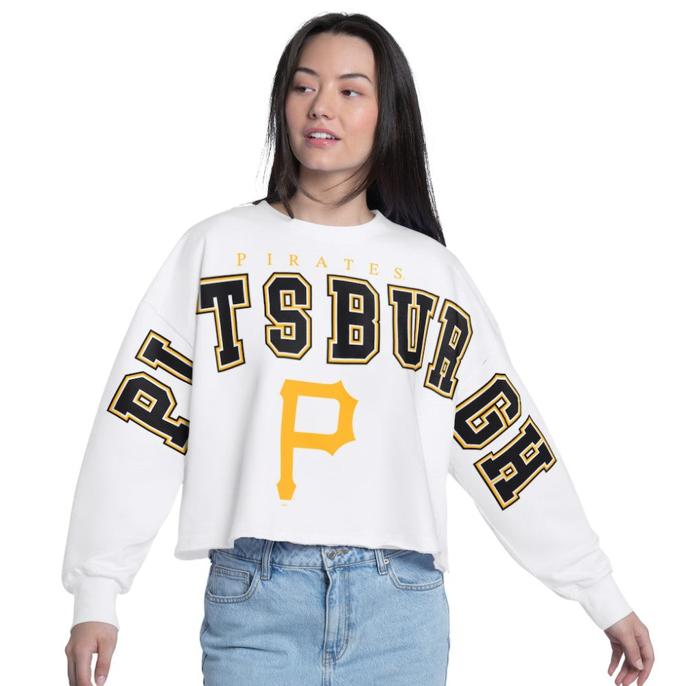 White Pittsburgh Pirates G-III 4Her by Carl Banks Women's Bleachers Cropped Pullover Sweatshirt