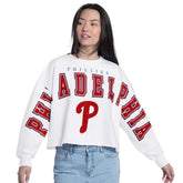 White Philadelphia Phillies G-III 4Her by Carl Banks Women's Bleachers Cropped Pullover Sweatshirt