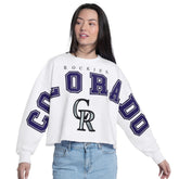 White Colorado Rockies G-III 4Her by Carl Banks Women's Bleachers Cropped Pullover Sweatshirt