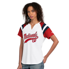 White Washington Nationals Starter Women's Game On Notch Neck T-Shirt