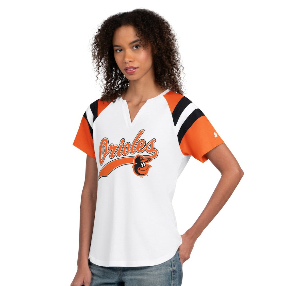 White Baltimore Orioles Starter Women's Game On Notch Neck T-Shirt