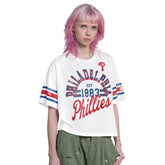 White Philadelphia Phillies Starter Women's Cropped Hurry Up Offense T-Shirt