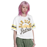 White San Diego Padres Starter Women's Cropped Hurry Up Offense T-Shirt