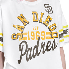 White San Diego Padres Starter Women's Cropped Hurry Up Offense T-Shirt