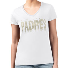 White San Diego Padres G-III 4Her by Carl Banks Women's Metallic Drop Lightweight V-Neck T-Shirt