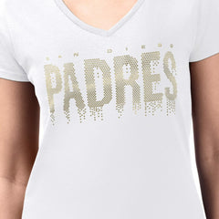 White San Diego Padres G-III 4Her by Carl Banks Women's Metallic Drop Lightweight V-Neck T-Shirt