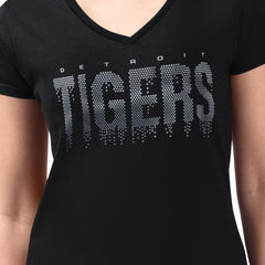 Black Detroit Tigers G-III 4Her by Carl Banks Women's Metallic Drop Lightweight V-Neck T-Shirt