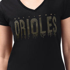 Black Baltimore Orioles G-III 4Her by Carl Banks Women's Metallic Drop Lightweight V-Neck T-Shirt