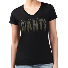 Black San Francisco Giants G-III 4Her by Carl Banks Women's Metallic Drop Lightweight V-Neck T-Shirt