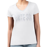 White Chicago White Sox G-III 4Her by Carl Banks Women's Metallic Drop Lightweight V-Neck T-Shirt