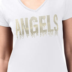 White Los Angeles Angels G-III 4Her by Carl Banks Women's Metallic Drop Lightweight V-Neck T-Shirt