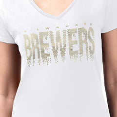 White Milwaukee Brewers G-III 4Her by Carl Banks Women's Metallic Drop Lightweight V-Neck T-Shirt