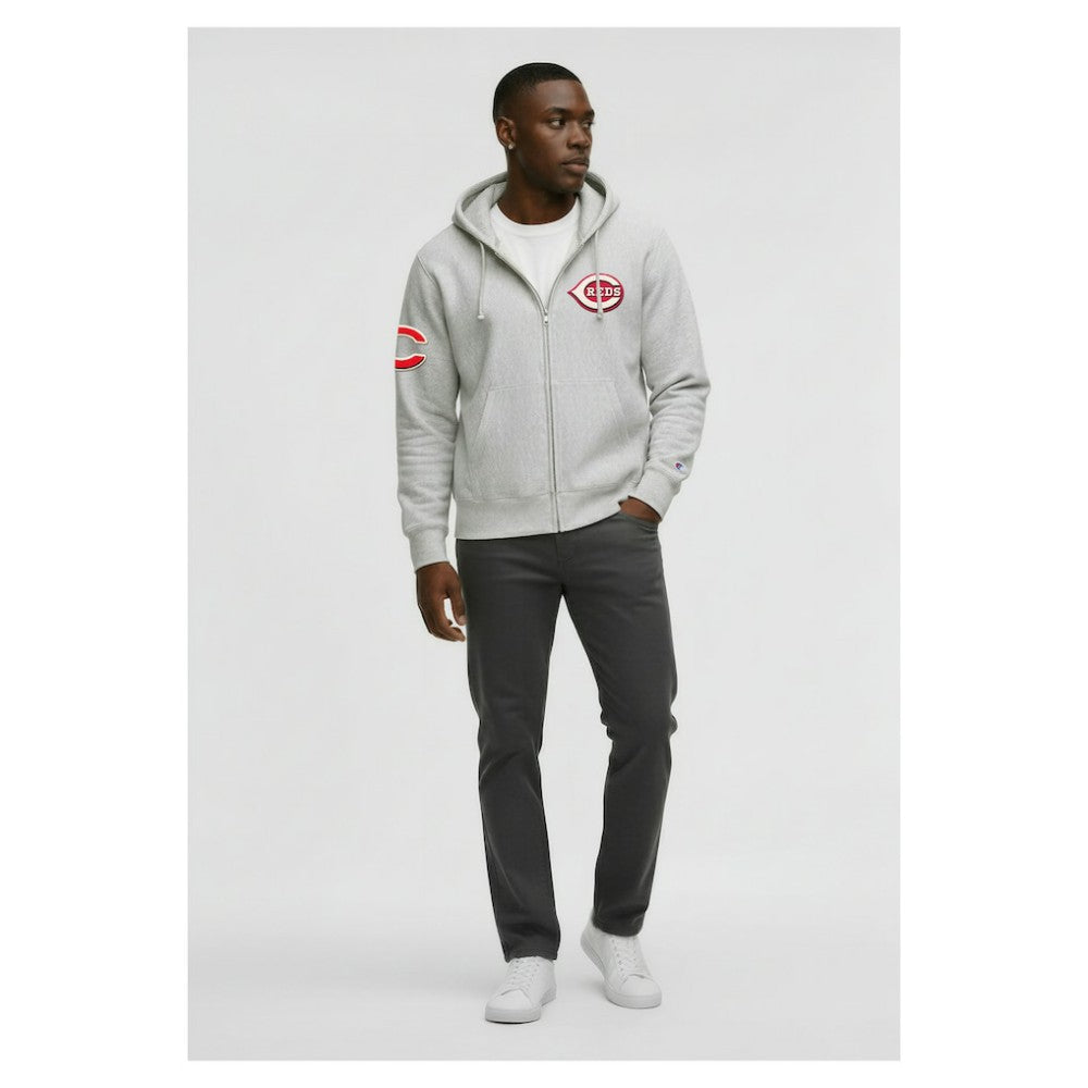 Gray Cincinnati Reds Champion Reverse Weave Chenille Full-Zip Hoodie