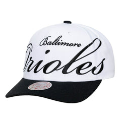 White/Black Baltimore Orioles Mitchell & Ness Unisex XL Script Pro Crown Snapback Hat