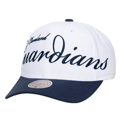 White/Navy Cleveland Guardians Mitchell & Ness Unisex XL Script Pro Crown Snapback Hat