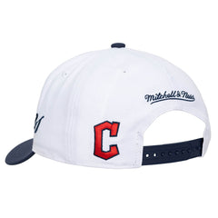 White/Navy Cleveland Guardians Mitchell & Ness Unisex XL Script Pro Crown Snapback Hat