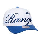 White/Royal Texas Rangers Mitchell & Ness Unisex XL Script Pro Crown Adjustable Hat