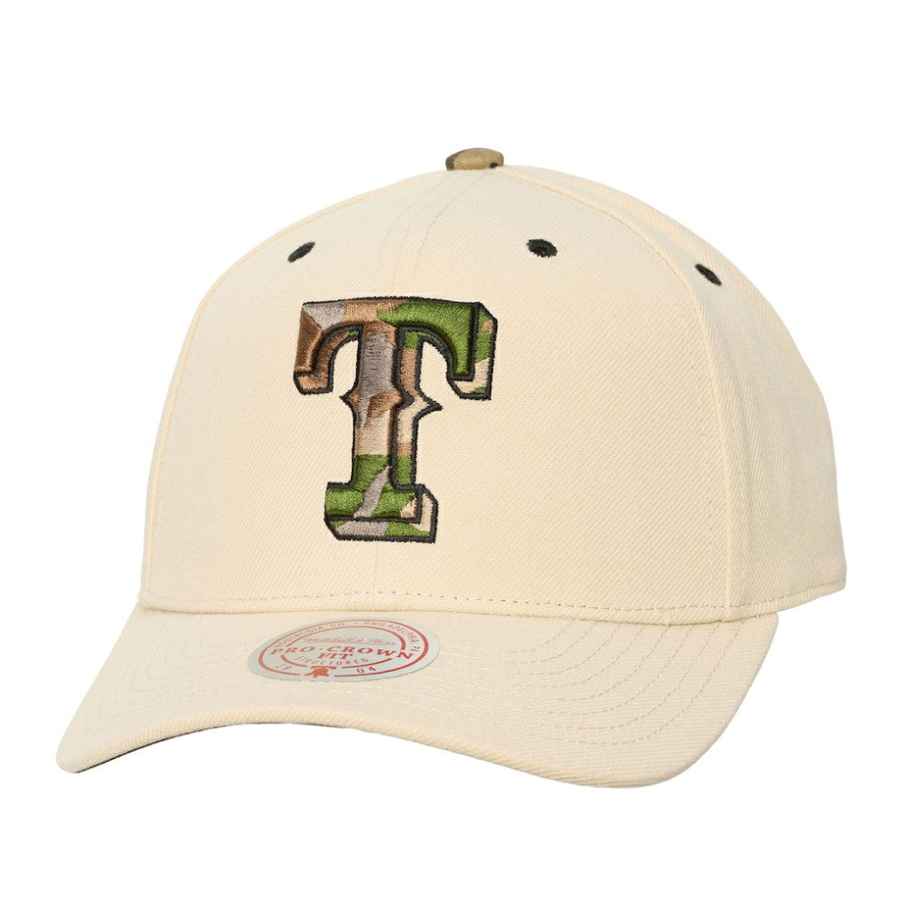 Cream Texas Rangers Mitchell & Ness Unisex Camo Logo Pro Crown Snapback Hat
