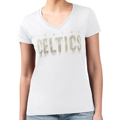 Boston Celtics G-III 4Her by Carl Banks Women's Super-Slim-Fit Metallic Drop Lightweight V-Neck T-Shirt
