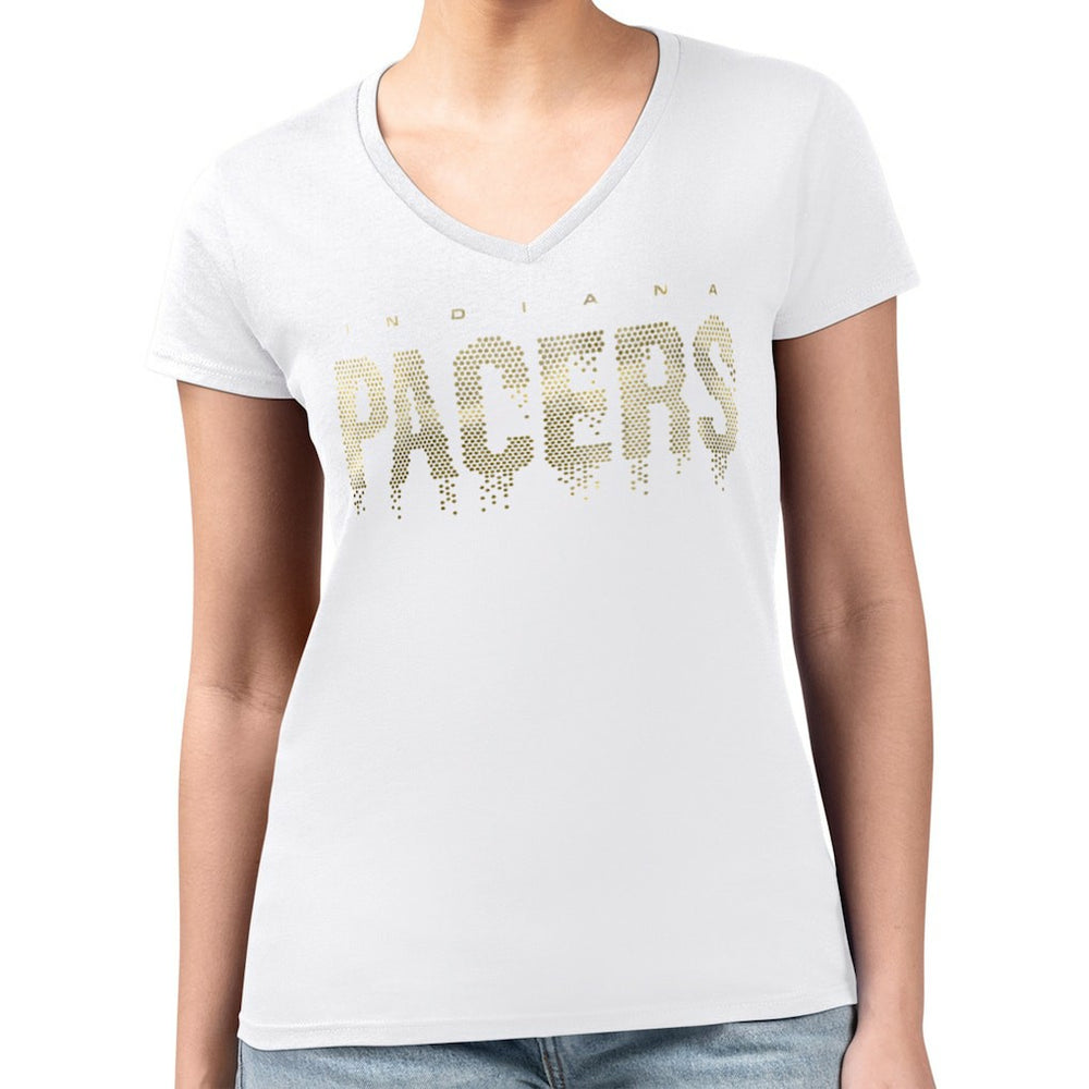 Indiana Pacers G-III 4Her by Carl Banks Women's Super-Slim-Fit Metallic Drop Lightweight V-Neck T-Shirt