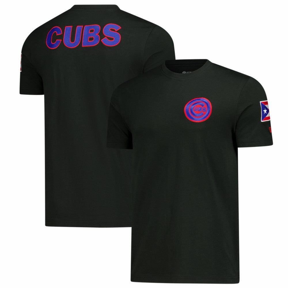 Black Chicago Cubs New Era Puerto Rico Country Flag T-Shirt