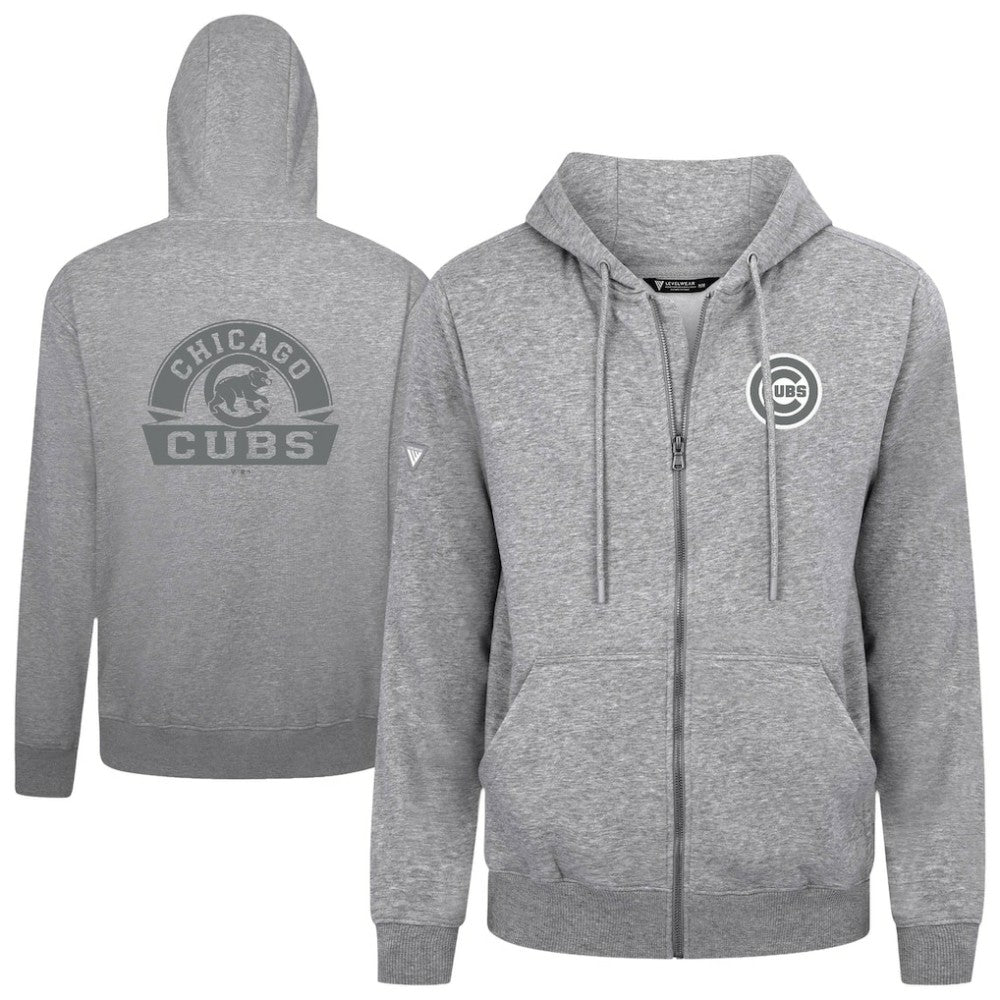 Heather Gray Chicago Cubs Levelwear Podium Banner Arch Full-Zip Hoodie