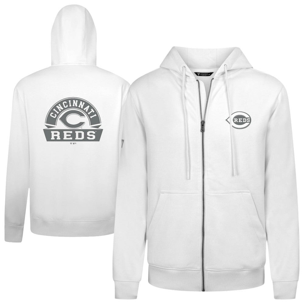 White Cincinnati Reds Levelwear Podium Banner Arch Full-Zip Hoodie