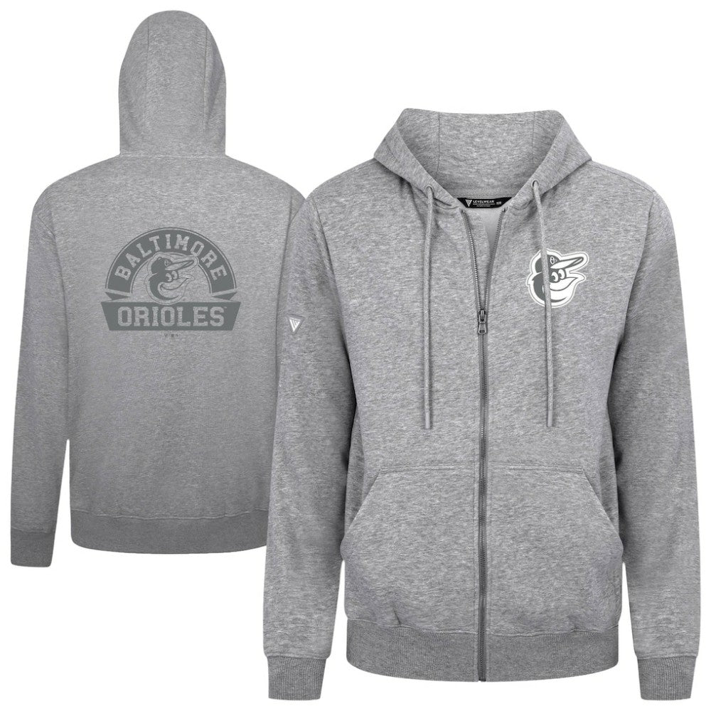 Heather Gray Baltimore Orioles Levelwear Podium Banner Arch Full-Zip Hoodie