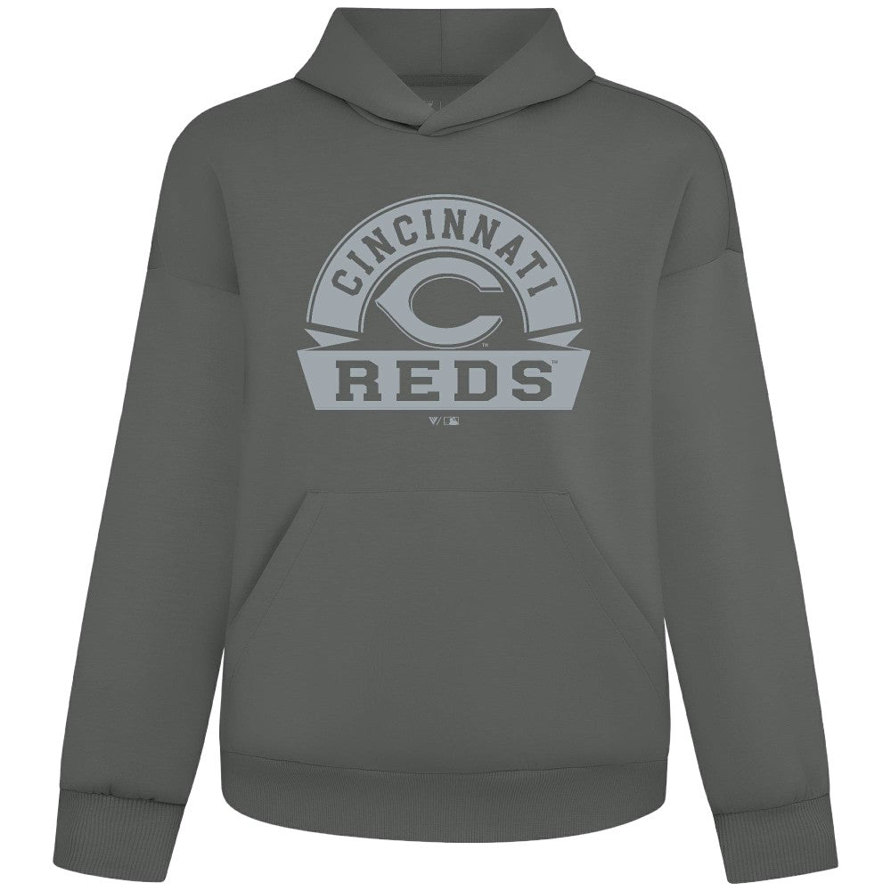 Gray Cincinnati Reds Levelwear Luxe Signature Banner Arch Tri-Blend Hoodie