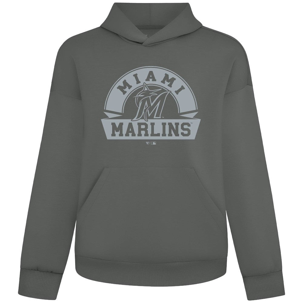 Gray Miami Marlins Levelwear Luxe Signature Banner Arch Tri-Blend Hoodie