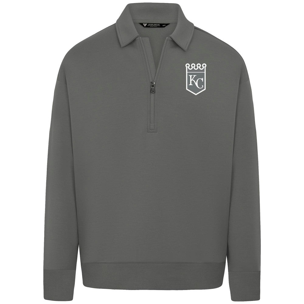 Gray Kansas City Royals Levelwear Luxe Signature Quarter-Zip Chenille Logo Tri-Blend Sweatshirt