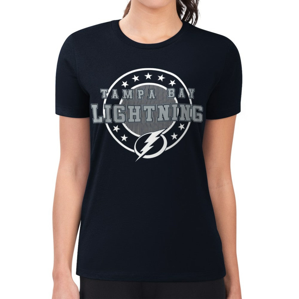 NHL Tampa Bay Lightning G-III 4Her by Carl Banks Women's Super-Slim Lightweight Pinstripe Circle Graphic T-Shirt