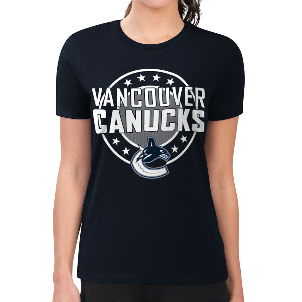 NHL Vancouver Canucks G-III 4Her by Carl Banks Women's Super-Slim Lightweight Pinstripe Circle Graphic T-Shirt