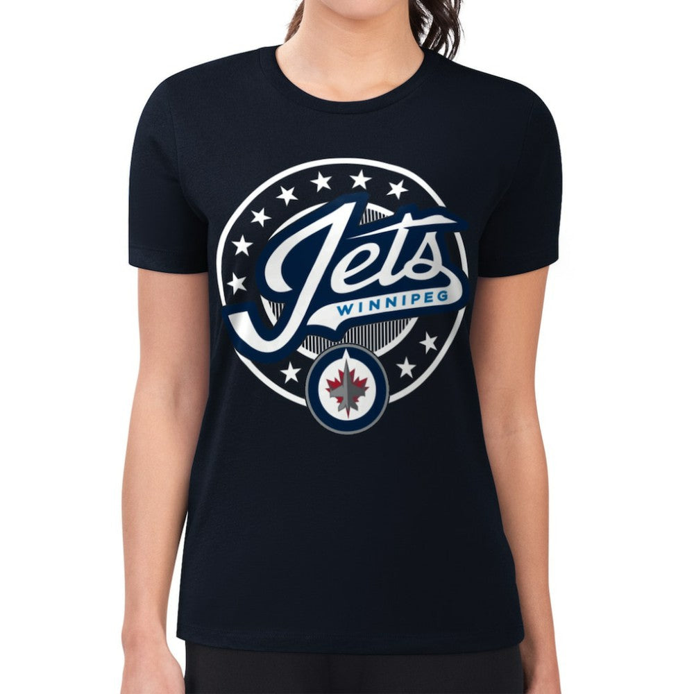 NHL Winnipeg Jets G-III 4Her by Carl Banks Women's Super-Slim Lightweight Pinstripe Circle Graphic T-Shirt