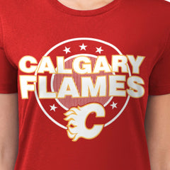 NHL Calgary Flames G-III 4Her by Carl Banks Women's Super-Slim Lightweight Pinstripe Circle Graphic T-Shirt