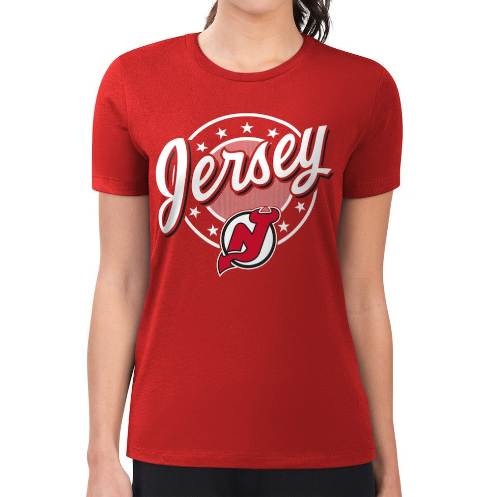 NHL New Jersey Devils G-III 4Her by Carl Banks Women's Super-Slim Lightweight Pinstripe Circle Graphic T-Shirt