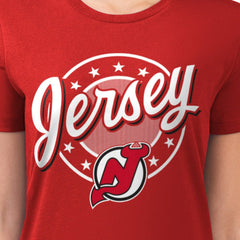 NHL New Jersey Devils G-III 4Her by Carl Banks Women's Super-Slim Lightweight Pinstripe Circle Graphic T-Shirt
