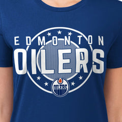 NHL Edmonton Oilers G-III 4Her by Carl Banks Women's Super-Slim Lightweight Pinstripe Circle Graphic T-Shirt