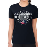 NHL Columbus Blue Jackets G-III 4Her by Carl Banks Women's Super-Slim Lightweight Pinstripe Circle Graphic T-Shirt