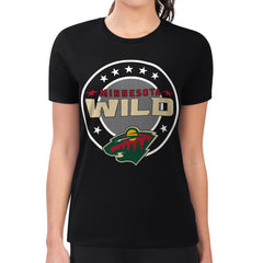 NHL Minnesota Wild G-III 4Her by Carl Banks Women's Super-Slim Lightweight Pinstripe Circle Graphic T-Shirt