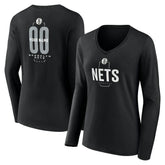 Brooklyn Nets Women's Center Court Name & Number Custom Long Sleeve V-Neck T-Shirt