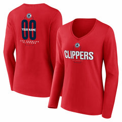 LA Clippers Women's Center Court Name & Number Custom Long Sleeve V-Neck T-Shirt