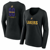 Los Angeles Lakers Women's Center Court Name & Number Custom Long Sleeve V-Neck T-Shirt