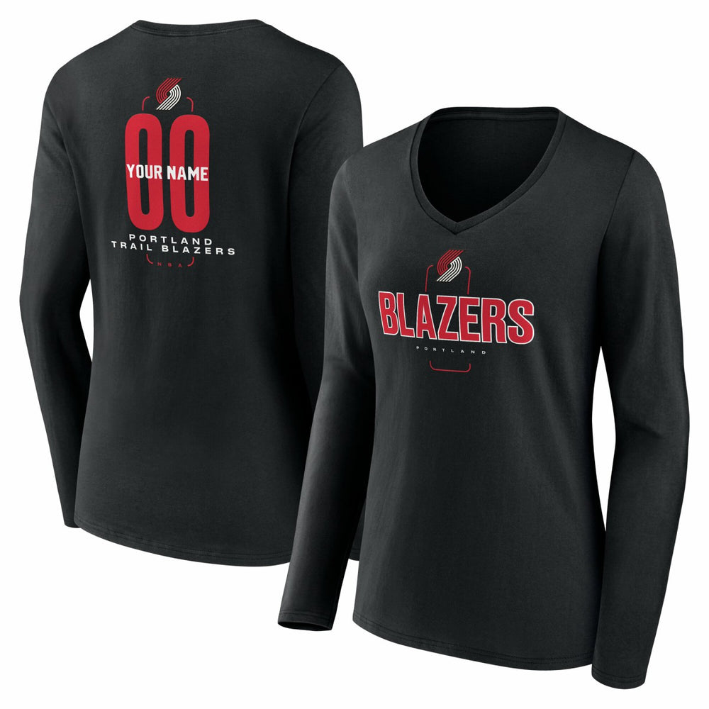 Portland Trail Blazers Women's Center Court Name & Number Custom Long Sleeve V-Neck T-Shirt