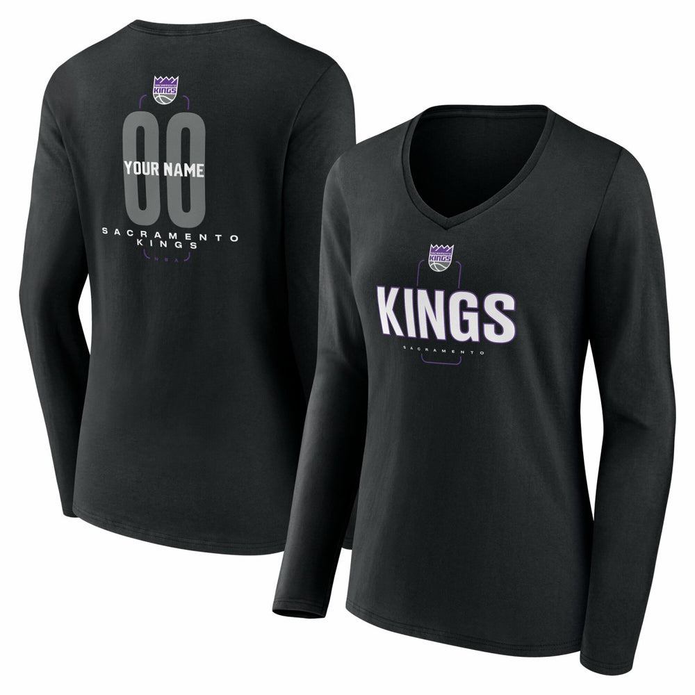 Sacramento Kings Women's Center Court Name & Number Custom Long Sleeve V-Neck T-Shirt