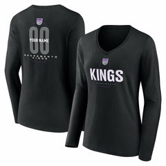 Sacramento Kings Women's Center Court Name & Number Custom Long Sleeve V-Neck T-Shirt
