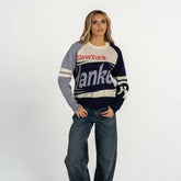 Navy/Cream New York Yankees The Wild Collective Women's Boxy Jacquard Sweater
