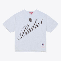 Heather Gray San Diego Padres Mitchell & Ness Women's Script Cropped Boxy T-Shirt