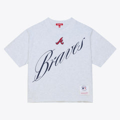 Heather Gray Atlanta Braves Mitchell & Ness Women's Script Cropped Boxy T-Shirt