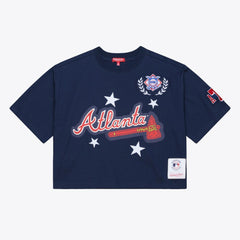 Navy Atlanta Braves Mitchell & Ness Women's Pep Rally Cropped Boxy T-Shirt